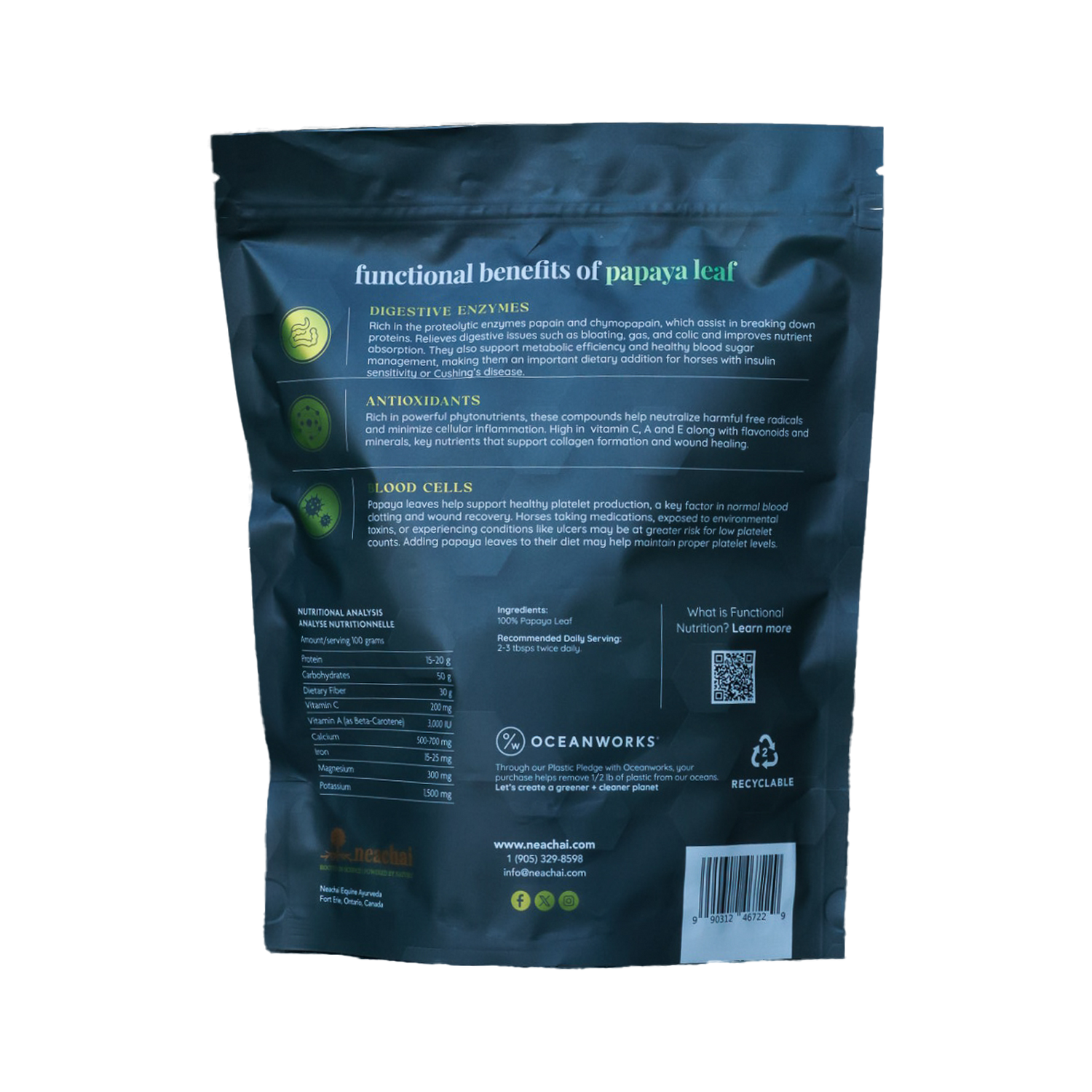 Geno-vedic Papaya Leaf back of package